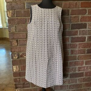 Tart geometric neon pink, black white brocade print sleeveless sheath mini dress